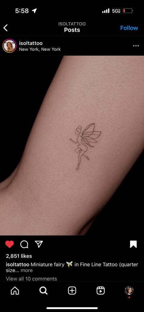 Fine Line Fairy Tattoo, Tattoo Fairy, Fine Line Tattoo, Fairy Tattoo, Line Tattoo, Women's Tattoo, Miniature Fairy, Fine Line Tattoos, Line Tattoos