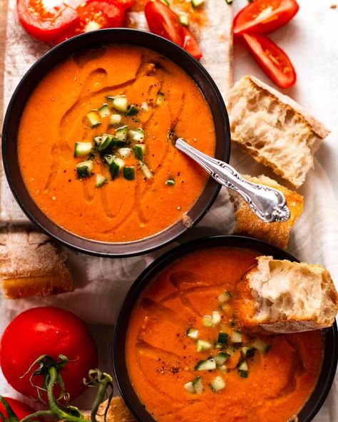 Gazpacho Tineats Recipes, Pureed Vegetables, Tin Eats, Spanish Soup, Best Soup, Marinated Tomatoes, Recipetin Eats, Recipe Tin, Cold Soup