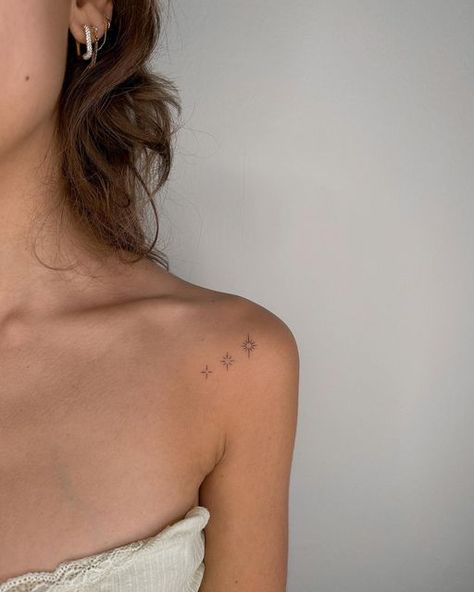 Stars Ornament Tattoo, You Are Magic Tattoo, Ornamental Star Tattoo, Collar Bone Tattoo Female, Tattoos For Family Meaningful, Fine Line Ornamental Tattoo, Cat Inspired Tattoos, Mor Tattoo, Little Stars Tattoo