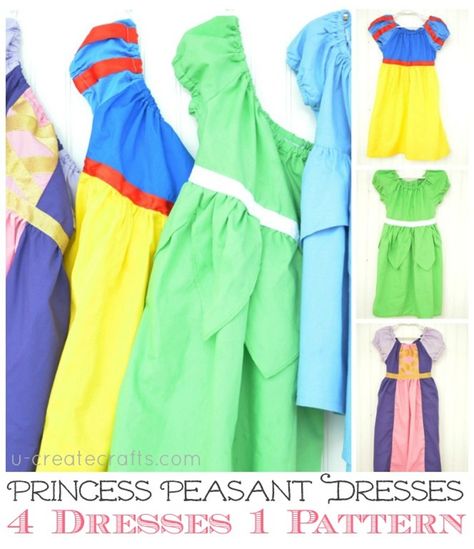 DIY Princess Peasant Dresses at U Create - comfortable! Find a funny Disney video, too! 4 Disney Princess, Dress Up Clothes, Costume Carnaval, Carnaval Costume, Princess Diy, Sewing Kids Clothes, Diy Kostüm, Disney Princess Dresses, Sew Ins