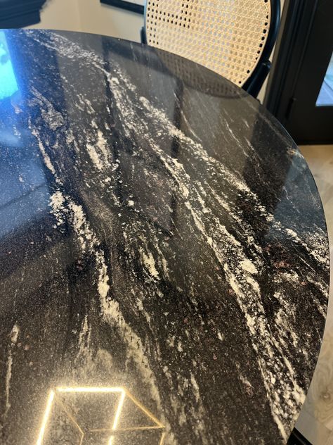 Black Forest granite looks like black marble. Cut in 42” circle for kitchen table. Black Granite Table, Black Forest Granite, Granite Table, Black Granite, Tea Table, Black Marble, Black Forest, Kitchen Table, Building A House