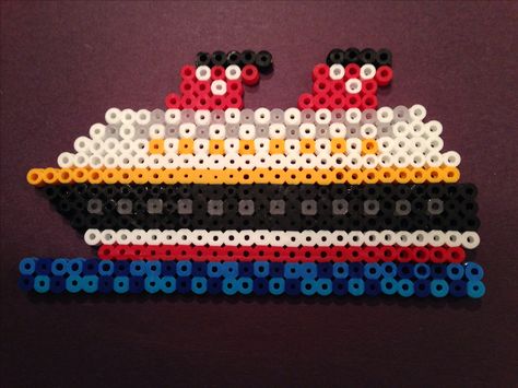 Disney Cruise Ship made with perler beads. Perler Beads Disney, Disney Cruise Fish Extender Gifts, Disney Cruise Ship, Hama Disney, Disney Cruise Magnets, Disney Cruise Fish Extender, Fe Gifts, Disney Cruise Ships, Fish Extender Gifts