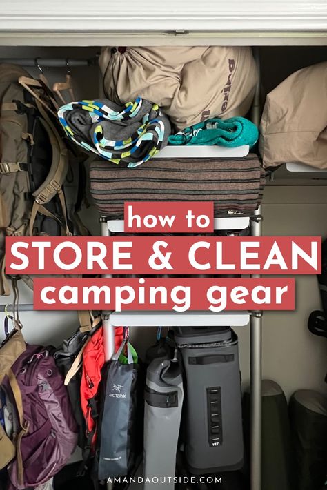 How To Store Camping Gear At Home, Organizing Camping Gear, Organize Camping Gear, Storing Camping Gear At Home, Backpacking Gear Storage, Storing Camping Gear, Store Camping Gear, Outdoor Gear Organization, Camping Equipment Storage