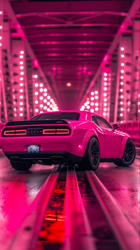 Pink Dream Hellcat | Golden Gate Bridge #art #hellcat #hellcatchallenger #dodgechallenger #cars #artoftheday #aesthetic Pink Hellcat Wallpaper, Dream Cars Wallpaper, Hot Pink Dodge Challenger, Pink Car Aesthetic Wallpaper, Hot Pink Car Aesthetic, Pink Cars Wallpaper, Pink Sports Cars, Pink Cars Aesthetic, Pink Car Wallpaper