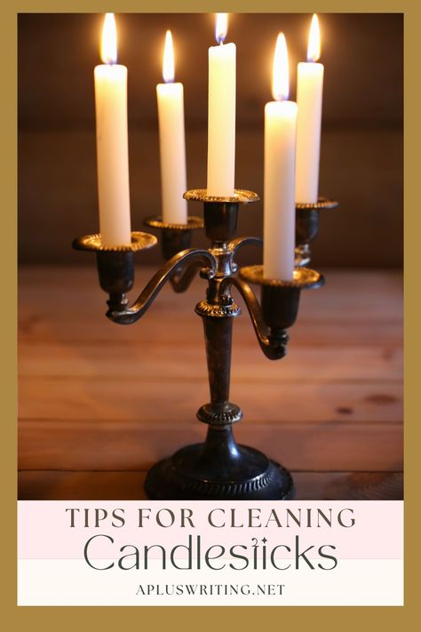 A candleholder with 5 lit candles Candle Wax Removal, Silver Candelabra, Remove Wax, Silver Candlesticks, Clean Candle, Crystal Candlesticks, Metal Candlesticks, How To Clean Metal, Brass Candle Holders