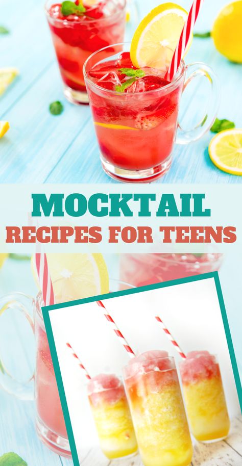 These mocktail recipes for teenagers are sure to be a hit with the kids.  Teen parties can be challenging with finding the right decor, food, and drinks! Add mocktails to your menu! Mocktails for kids are served in so many varieties, flavors, and colors. These festive, yummy, and non-alcoholic treats are sure to make any gathering with teens a hit! #mocktailrecipes #mocktailsforkids #drinksforteens #3boysandadog Mocktails For Sweet 16, Prom Drink Ideas, Drinks For Teenage Party, Teen Mocktail Bar, Nonalcoholic Drinks For A Crowd, Fun Kids Mocktails, Sweet Sixteen Mock Tails, Kid Friendly Drinks Non Alcoholic, Mocktail With Sprite