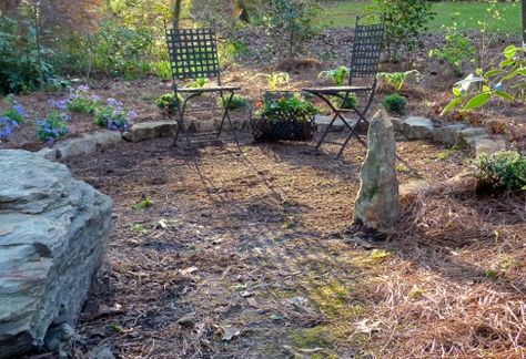 Changes to the Woodland Garden: A New Sitting Area! - Journal - Deb's Garden Blog Woodland Seating Area, Garden Sitting Area, Cabin Fire Pit, Shaded Garden, Garden Sitting Areas, Outside Seating Area, Garden Seating Area, Sloped Yard, Garden Magic