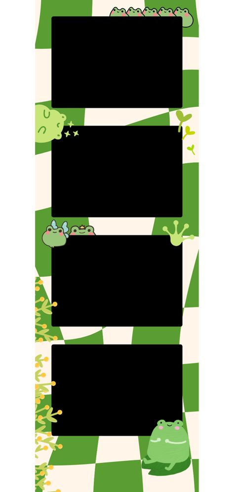 A photo strip template of frog illustration designs with a green checkered background. Polaroid Strip Template, Photo Strips Template, Photo Strip Template Aesthetic, Photo Strip Aesthetic, Photostrip Template Png, Photobooth Strip Template, Photo Strip Ideas, Photo Template Aesthetic, Photostrip Template