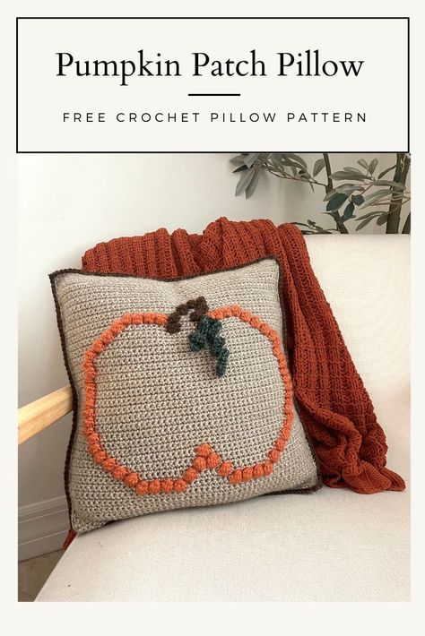 Pumpkin Pillow Crochet, Pumpkin Pillow Pattern, Crochet Pumpkin Pillow, Pillow Pattern Crochet, Crochet Fall Decor, Crochet Bloggers, Patch Pillow, Pumpkin Pillow, Crochet Pillow Pattern