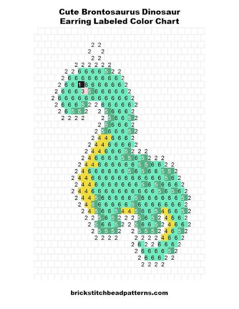 Free Cute Brontosaurus Dinosaur Earring Brick Stitch Bead Pattern Labeled Color Chart Beaded Dinosaur Pattern, Beaded Dinosaur, Cute Brontosaurus, Stitch Bead Pattern, Dinosaur Earrings, Seed Bead Pattern, Small Scissors, Toho Beads, Single Bead