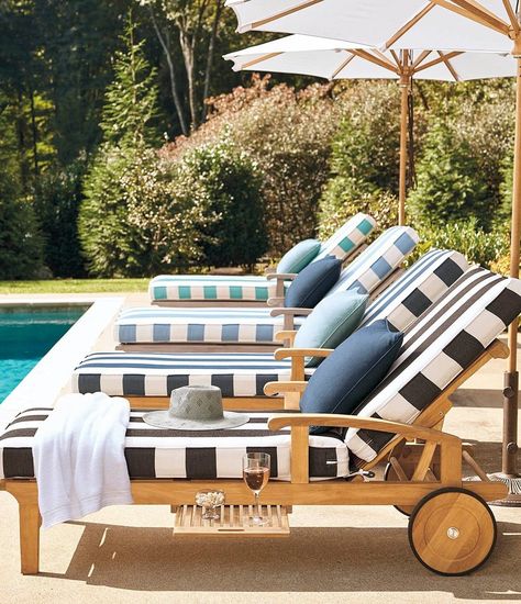 Teak Pool Furniture, Pool Lounge Chairs Sun Lounger, Colorful Pool Furniture, Pool Loungers Chaise Lounges, Pool Side Chairs, Pool Deck Furniture Ideas, Pool Seating Ideas, Pool Chaise Lounge Chair, Poolside Chaise Lounge