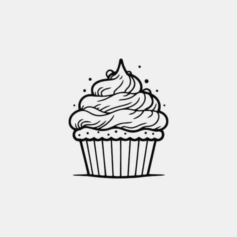 Cupcake with a cream hand drawn vector d... | Premium Vector #Freepik #vector #cake-cartoon #cake #cake-decoration #cake-design Cupcake Cakes Drawing, Cake Clipart Black And White, Cupcakes Sketch, Cake Doodle, Cute Cupcake Drawing, Cake Sketch, Cupcake Tattoos, Cake Icon, Cake Vector