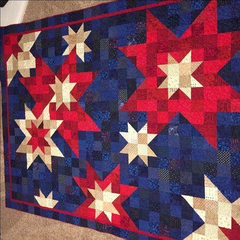 Red, White & Blue Quilt | Quiltsby.me Red White Blue Quilt, Military Quilts, Qov Quilts, Valor Quilts, American Quilts Patterns, Usa Quilt, Patriotic Projects, Quilt Blocks Easy, Flag Quilt