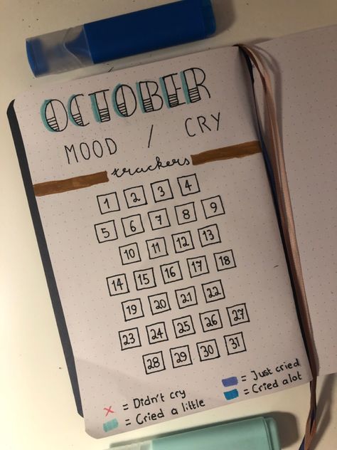 Bullet journal october cry tracker Cry Tracker Bullet Journal, Month Tracker, College Notes Organization, Log Ideas, Agenda Ideas, April Bullet Journal, Bullet Journal Work, Bulletin Journal, Tracker Ideas