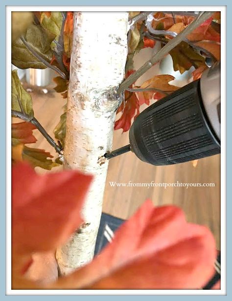 Diy Fall Branches, Diy Tree With Branches, Artificial Tree Branch Crafts, Branch Fall Decor, Diy Tree Branch Decor Fall, Diy Maple Tree Craft, Diy Faux Tree Branches, Diy Fall Tree Branch, How To Make A Fake Fall Tree