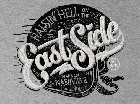 East Side - Tee Design by Derrick Castle Logos Vintage, Motorcycle Illustration, Business Baby, Hand Drawn Type, Bike Style, Typography Letters, Typography Inspiration, Sports Illustrated, East Side