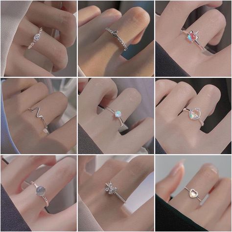 Cincin Aesthetic Korea, Perhiasan Aesthetic, Korean Rings, Silver Finger Ring, Swan Ring, Korea Girl, Ring Female, Pretty Jewelry Necklaces, Girls Stuff