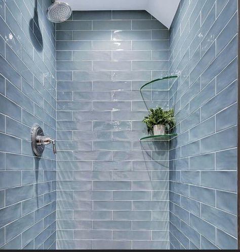 Aqua Blue Shower Tile, Pale Blue Bathroom Tiles, Small Bathroom Fully Tiled, Light Blue Tiles Bathroom, Bathroom Wall Pattern, Blue Metro Tiles Bathroom, Light Blue Tile Bathroom Ideas, Shower Room Tiles Ideas, All Blue Bathroom