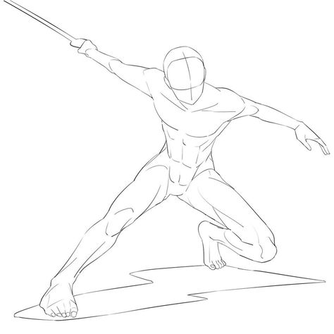 Ninja Drawing Poses, Whip Action Pose, Jedi Drawing Reference, Swordsman Reference Pose, Action Pose Reference Male, Pose With Swords Pose, Superhero Landing Pose Reference, Lance Pose Reference, Warrior Reference Pose