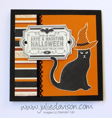 2017  Julie's Stamping Spot -- Stampin' Up! Project Ideas by Julie Davison Stampin Up Halloween, Mary Fish, Spooky Cat, Cards Halloween, Spooky Night, Carte Halloween, Halloween Cards Handmade, Cat Stamp, Love Halloween