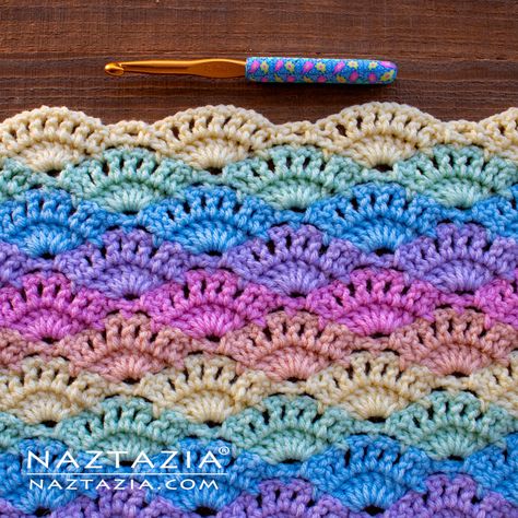 Crochet Large Shell Stitch - Naztazia ® Shell Shawl Crochet Pattern, Double Shell Crochet Border, Large Shell Crochet Stitch, Crochet Open Shell Stitch, Box Stitch Crochet Pattern, Scallop Crochet Pattern, Magical Crochet, Crochet Shell Blanket, Crocheted Stitches