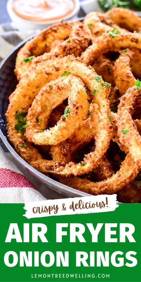 Air Fried Onion Rings, Air Fryer Onion Rings Recipe, Air Fryer Onion Rings, Fried Onion Rings, Onion Rings Recipe, New Air Fryer Recipes, Air Fryer Recipes Snacks, Air Fryer Cooking Times, Cooks Air Fryer