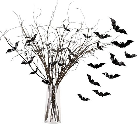 Amazon.com - Floerve Artificial Curly Willow Branches 12PCs with Halloween Bat Stickers 32Pcs-Decorative Sticks with Bat in Vase for Halloween Decorations(No Vase) - Curly Willow Branches, Vase With Branches, Halloween Bat Decorations, Artificial Branches, Curly Willow, Birch Branches, Diy Halloween Projects, Willow Branches, Halloween Bat