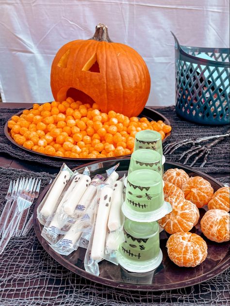 Halloween birthday party food ideas/ ghost cheese sticks/ Frankenstein green jello/ mandarin mini pumkins/ pumpkin cheesepuffs/ children halloween party idea/ halloween costume party/ easy food ideas/ DIY Party Easy Food Ideas, Frankenstein Table, Halloween Birthday Party Food, Children Halloween Party, Frankenstein Party, Frankenstein Halloween Party, Halloween Costume Birthday Party, Easy Food Ideas, Birthday Party Food Ideas