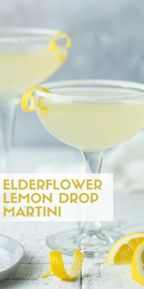 Easy Martini, Elderflower Drink, Lemon Drop Martini Recipe, Elderflower Cocktail, Lemon Drop Cocktail, Citrus Vodka, Martinis Drinks, Creative Cocktails, Lemon Drop Martini