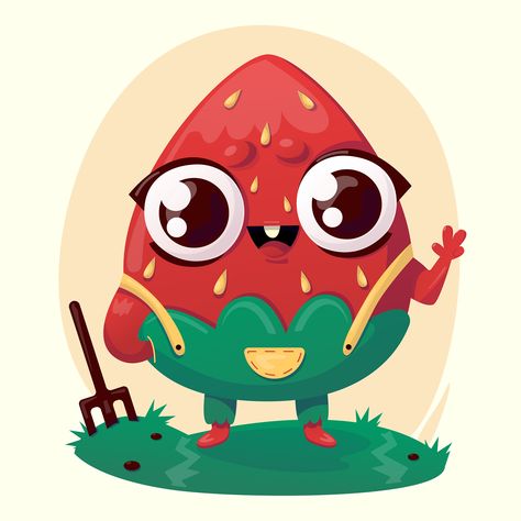 Strawberry Character Illustration, Strawberry Character Design, Strawberry Character, Strawberry Cartoon, Strawberry Illustration, Cereal Brands, Strawberry Farm, Illustration Product, Character Cartoon