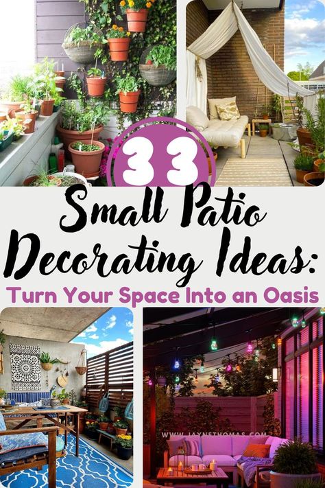 Ready to transform your small patio? These budget-friendly decorating ideas will turn your space into an outdoor oasis without spending a lot! Perfect for townhouses, back patios, and more. #smallpatioinspiration #budgetpatioideas #cheappatioideas Small Enclosed Patio Decorating Ideas, Decorating Small Patio, Small Patio Oasis, Cozy Patio Ideas Small Spaces, Townhouse Patio Ideas, Small Patio Ideas Townhouse, Patio Ideas Townhouse, Small Patio Decorating Ideas, Diy Seasonal Decor