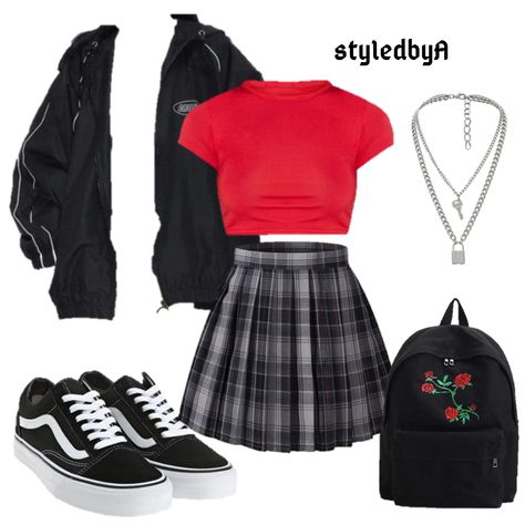 Simple Girl Outfits, Red And Black Outfits, Punk Style Outfits, Easy Trendy Outfits, Pinterest Fashion, Kpop Fashion Outfits, Costume Outfits, Cosplay Outfits, Fall Fashion Outfits