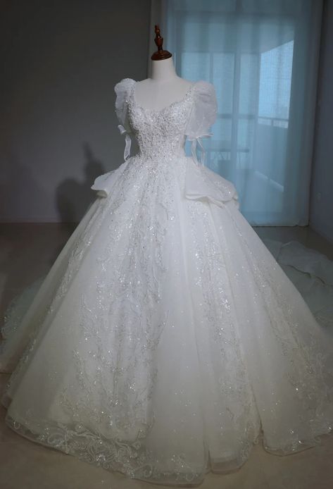 Puffy Wedding Dresses Princesses, Wedding Dress Puffy Sleeves, Princess Ballgown Wedding Dress, Wedding Dress Puffy, Dress Puffy Sleeves, Puffy Wedding Dresses, Princess Ballgown, Ballgown Wedding Dress, Long Bow