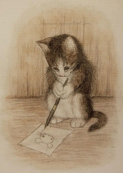 Big Rabbit, Cat Poems, Whimsical Animals, Image Chat, Cats Illustration, A Pen, Arte Animal, Kitty Cats, Cat Painting