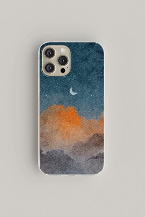 Moon Phone Cases For iPhone 14 Pro 13 Pro Max 12 Samsung S S23 S22 Watercolor Design Phone Case Stars Sky Clouds Phone Case Clear Case 😍 💛 Cloud Phone, Sky Painting, Star Sky, Sky And Clouds, Clear Cases, Watercolor Design, Phone Case Design, Moon, Iphone Cases