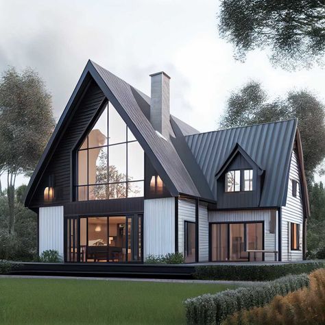 Houses With Attic Exterior, Gable Roof House Design, Modern House With Gable Roof, Front Gable House, High Pitch Roof Houses, Two Story Cottage Exterior, Double Gable House, Gable And Valley Roof, Dutch Gable Roof Design