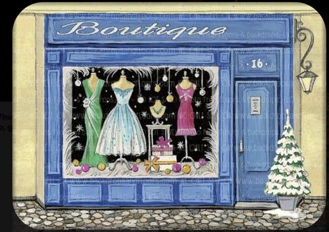 Boutique Photography, Art Deco Paintings, Window Display Design, Shop Illustration, Wooden Houses, Store Window, Shop Window Design, Shop Window Displays, Random Art