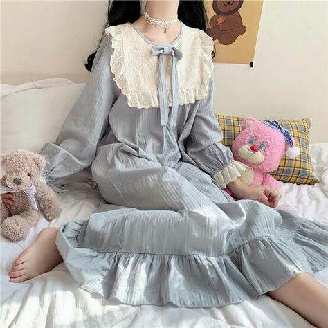 Pajama Aesthetic, Sleepy Clothes, Kids Nightgowns, Pajamas Aesthetic, Cotton Night Dress, Sleeping Dress, Blouse Casual Fashion, Pajama Fashion, Japanese Sweet