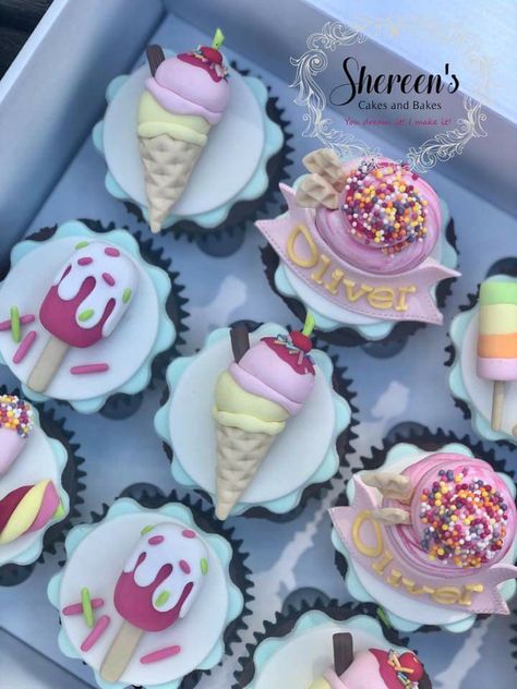 Celebration Cupcakes, Summer Cupcakes, Royal Iced Cookies, Candyland Birthday, Creative Cake Decorating, Ice Cream Birthday, Cute Cupcakes, Themed Cupcakes, Iced Cookies