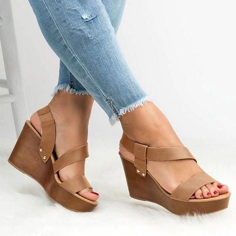 351b33587c5fdd93bd42ef7ac9995a28desc36695278ri Sandals Comfy, Womens Booties, Womens Golf, Sandals Wedge, Booties Shoes, Summer Wedges, Roman Sandals, Womens Pumps, Shoes Sale