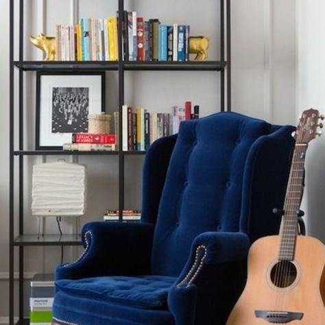 Bachelor Pad Interior Design, Ikea Vittsjo, Velvet Wingback Chair, Blue Velvet Chairs, Blue Armchair, Blue Chair, Velvet Chair, Wingback Chair, Blue Velvet