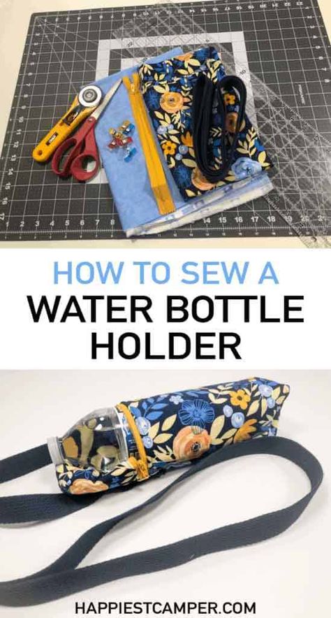 Keep hydration close at hand with this How To Sew A Water Bottle Holder! This easy sewing tutorial shows you how to make your own quickly and easily. Now you can take any beverage with you on a hike or just around town. Easy sewing tutorial. DIY bottle holder. How To Sew A Water Bottle Holder Bottle Bag Diy, Diy Water Bottle Holder, Lego Bag, Diy Water Bottle, Bottle Sling, Water Bottle Carrier, Water Bottle Bag, Water Bottle Covers, Water Bottle Holder