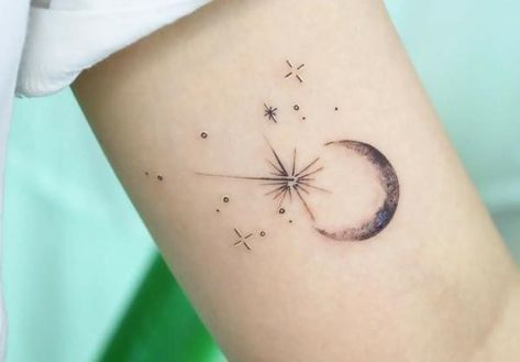 Star Tattoo Meaning, Shooting Star Tattoo, Maching Tattoos, Small Star Tattoos, Tattoos And Meanings, Moon Tattoos, Planet Tattoos, Star Tattoo Designs, Tasteful Tattoos