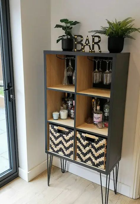 A DIY Cube Storage Makeover Diy Cube Storage Makeover, Cube Storage Makeover, Modern Drinks Cabinet, Ikea Cube Shelves, Diy Cube Storage, Ikea Cubes, Shelf Makeover, Cube Furniture, Cube Storage Unit