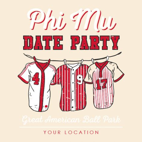 Baseball Sorority Shirts, Sorority Event Shirts, Sorority Tshirt Designs Trendy, Baseball Date, Party Campaign, Aoii Shirts, Sorority Intramural Shirts, Phi Mu Shirts, Sorority And Fraternity Mixer Shirts