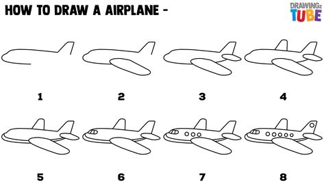 How To Draw Toy Airplane For Kids | Step by step Drawings for kids Airplane Drawings Simple, How To Draw An Airplane Easy, How To Draw An Airplane, How To Draw Airplane, Simple Airplane Drawing, Draw A Plane, Airplane Doodle, Airplane Sketch, Plane Drawing