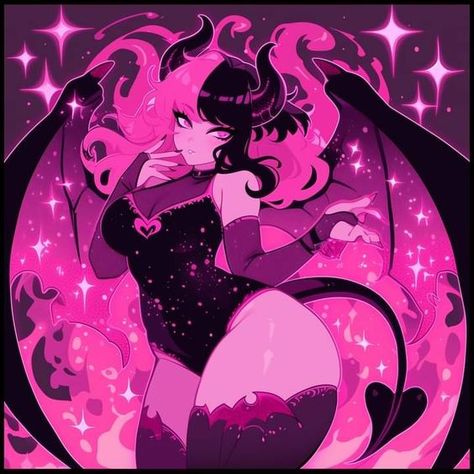 Pastel Goth Cartoon, Succubus Outfit Ideas Drawing, Succubus Outfit Art, Succubus Aesthetic Outfits, Cute But Deadly Aesthetic, Bimbocore Aesthetic Icon, Incubus Fanart, Pink Goddess Aesthetic, Pink Goth Pfp