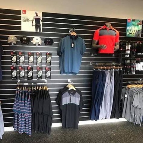 Golf Course Clubhouse Ideas, Golf Pro Shop Display Ideas, Golf Pro Shop Ideas, Golf Course Restaurant Design, Golf Pro Shop Display, Golf Pro Shop Interior Design, Golf Shop Displays, Pro Shop Display, Golf Merchandising