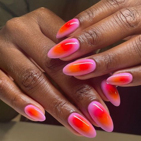 Aura Nails With Cherries, Victoria Paris Nails, Coffin Aura Nails, Neon Aura Nails, Rainbow Aura Nails, Sunset Aura Nails, Haley Nails, Nail Trends 2024, Summer Aura Nails