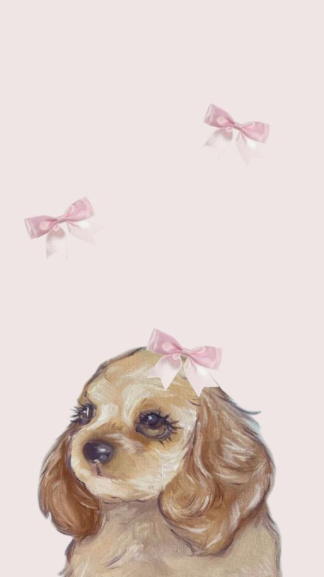 Pink Wallpaper Ipad, Puppy Wallpaper, Cute Summer Wallpapers, Bow Wallpaper, Cute Paintings, Pink Bows, Preppy Wallpaper, Pinturas Disney, Dog Wallpaper